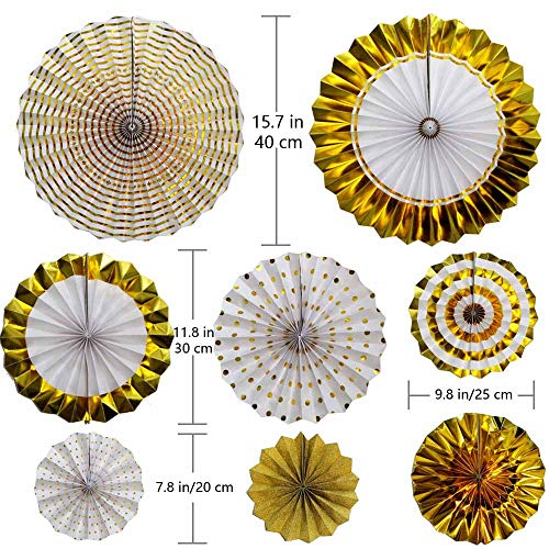 Image of Hola Fiesta|Gold Decoration Paper Fans Flowers for Wedding Birthday Carnival Welcome Thanksgiving Graduation Party Decorations, Set of 8