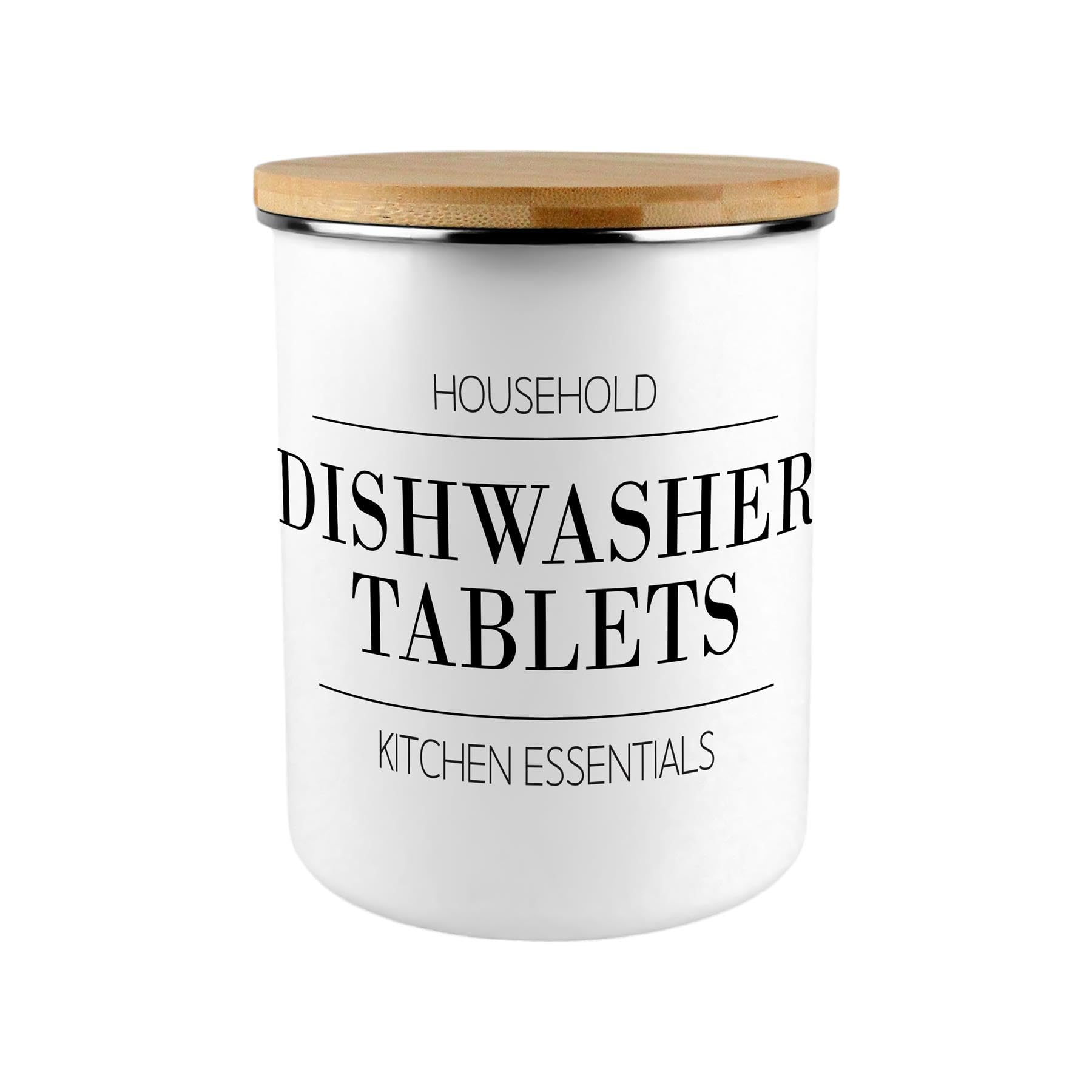 Minimalist Dishwasher Tablets Canister - Large Enamel Cleaning Storage Jar Gift