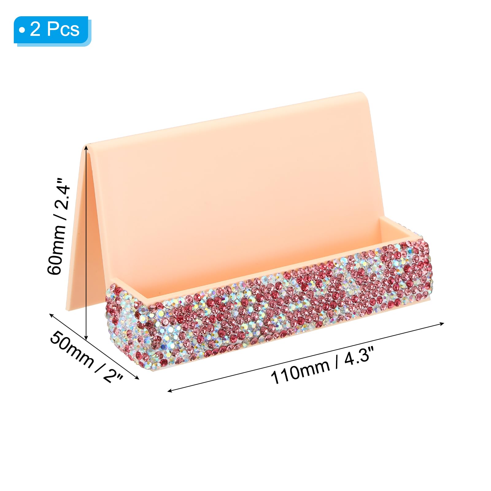 PATIKIL Business Card Holder for Desk 2 Pack Rhinestone Business Card Holders Crystal Card Stand Organizer Cards Display for Office Exhibition Pink - Image 2