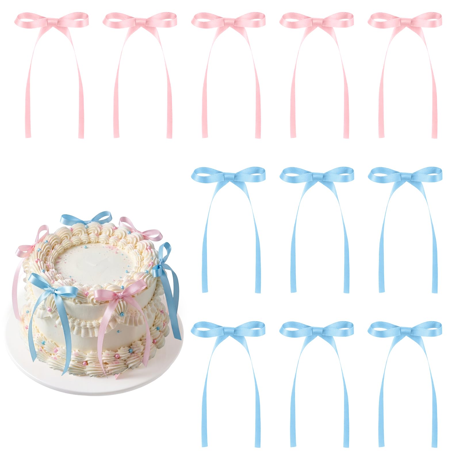Photo 1 of 30 Pack Pink Blue Bow Cake Toppers Ribbon Bows for Cake