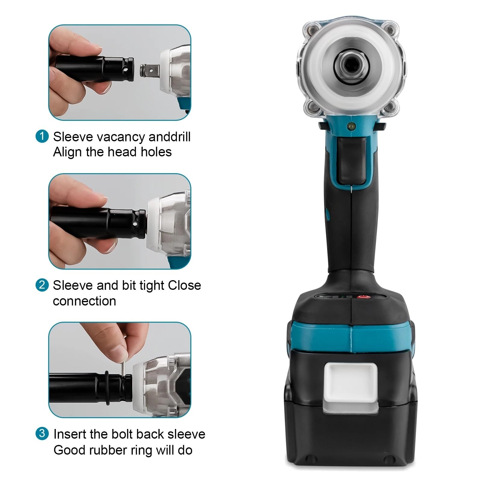 Llave de impacto Llave De Impacto Eléctrica Sin Escobillas De Torsión De 1800N.M, Llave Inalámbrica Con Batería De Iones De Litio De 1/2 Pulgadas, Herramientas Eléctricas For Batería De 18V(1 Battery)