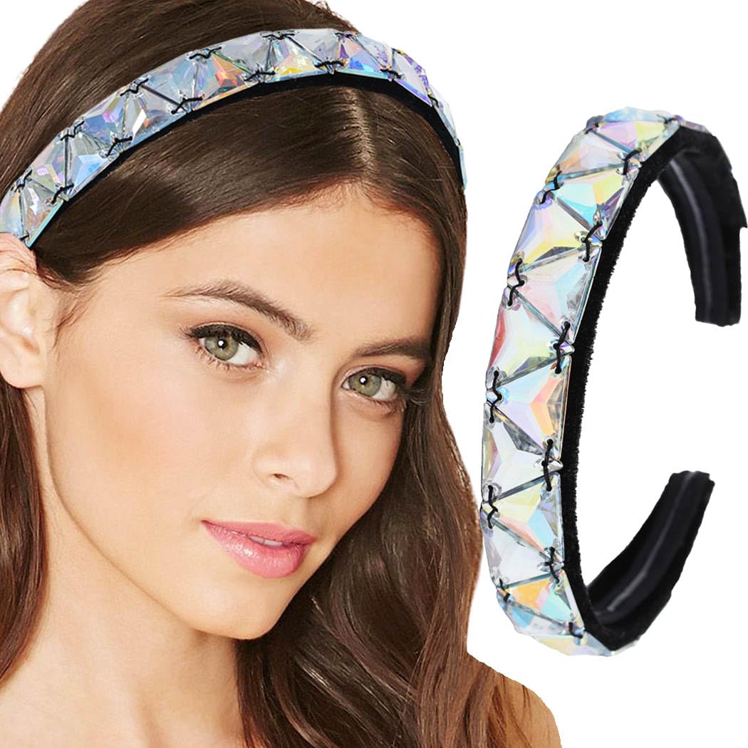 Firuilo Rhinestones Wide Headbands Baroque Crystal Head Bands Big Sparkly Diamond Hair Bands Vintage Velvet Hair Hoop with Thick Hair Ties Party for