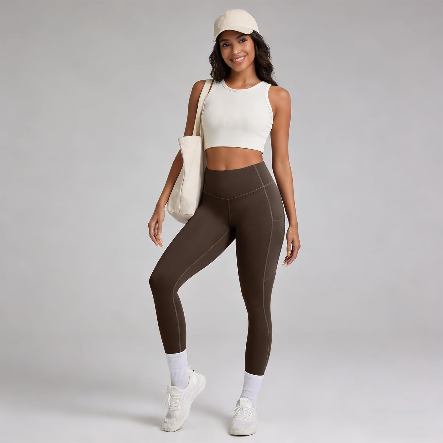 High Waisted Full Length Leggings with Pockets for Women, Tummy Control 4-Way Stretch Moisture Wicking Yoga Leggings - Image 3