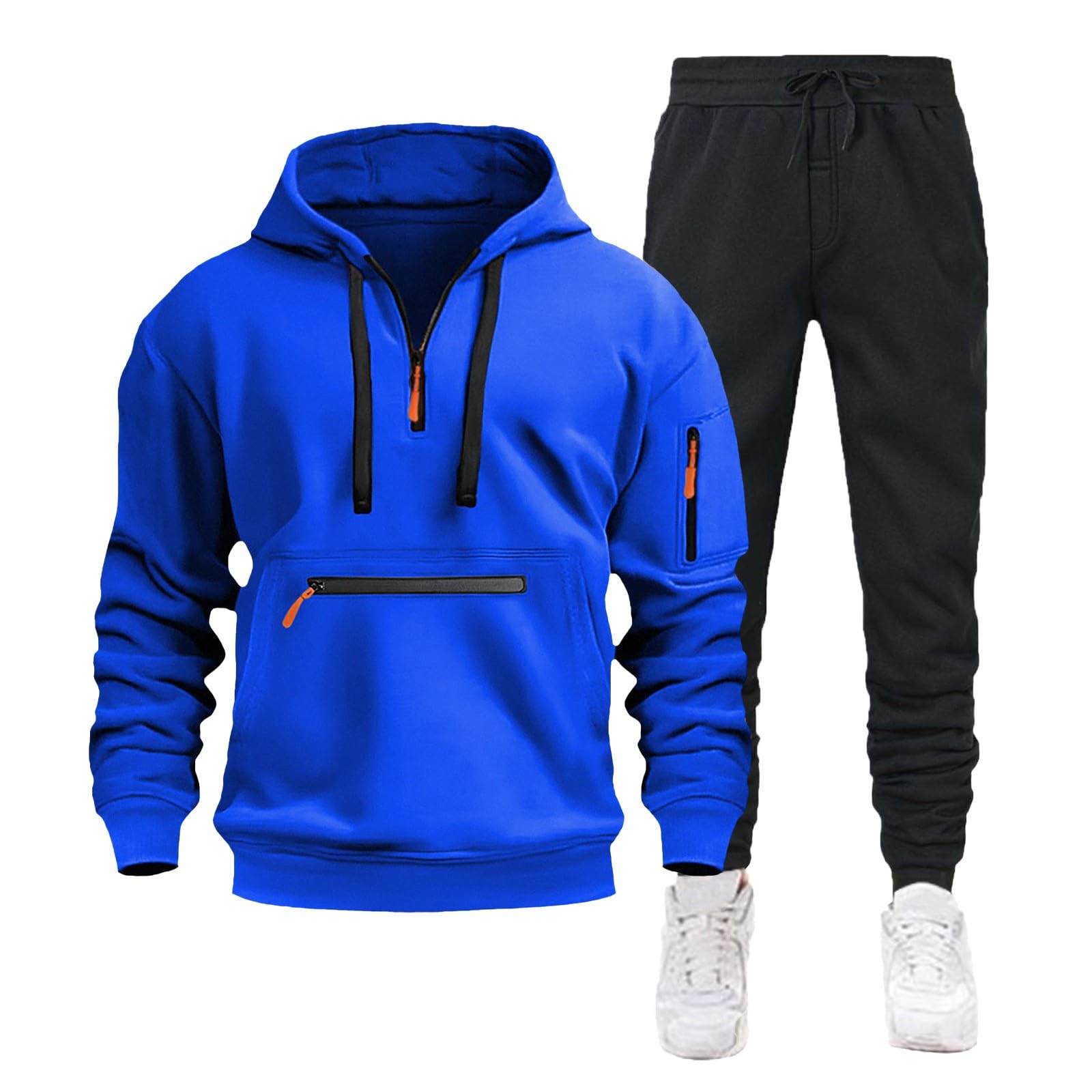 Męski zestaw dresowy, bluza z kapturem i joggery, 2-częściowy polar z zamkiem do połowy, dla mężczyzn, miękka bawełniana bluza z kapturem i spodnie, lekka, wygodna odzież sportowa, strój na siłownię