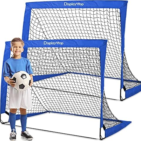 Display4top Football Goal with Carry Bag, Footballs Net for Kids, Pop-up Goals for Indoor & Outdoor (Blue) Cover