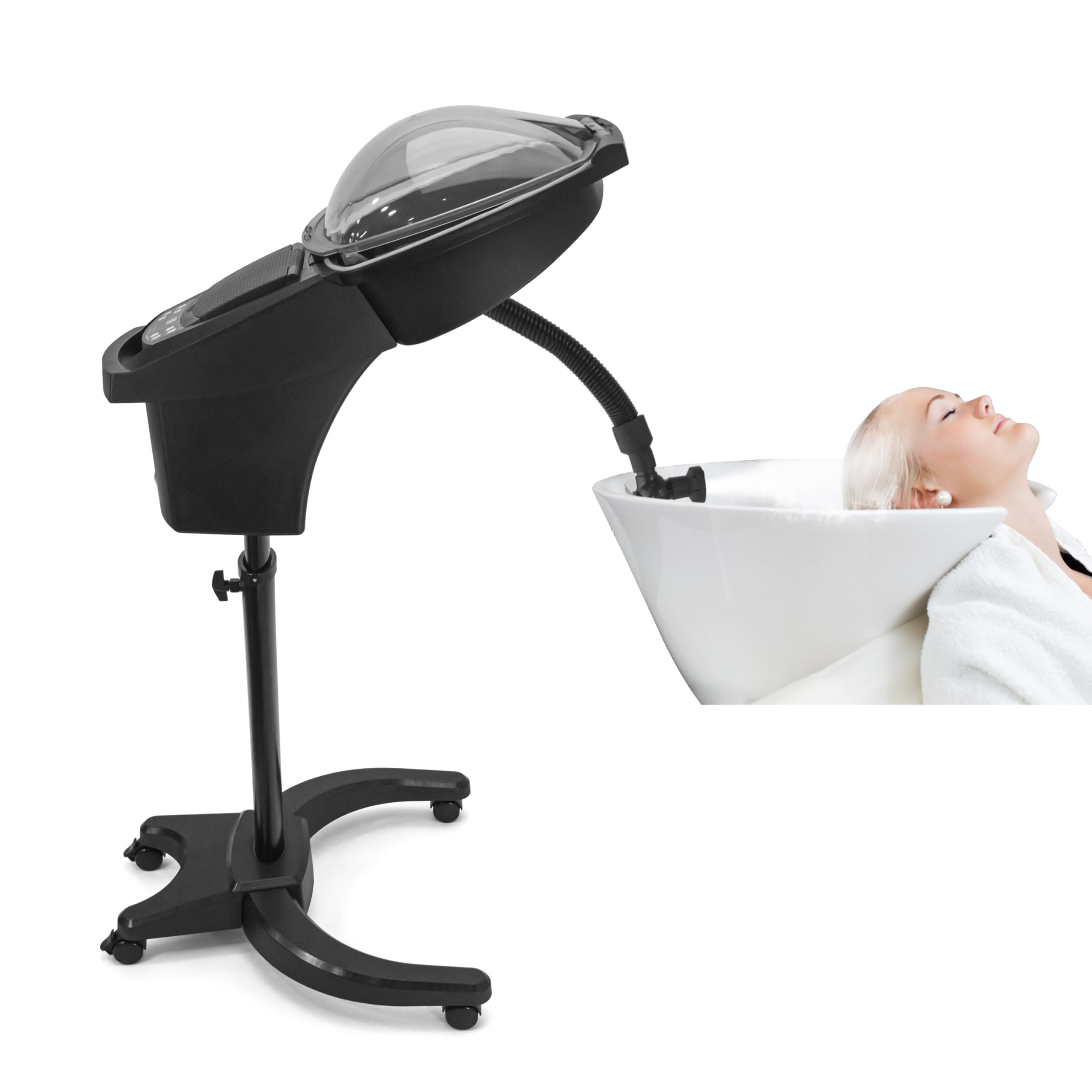 Hair Steamer Micro Mist Scalp Detox System Hair Wash Reclining Chair Table Professional Tool Hair Care Salon SPA Barber Shop Shampoo Bowl Miste Hooded Natual Black Hair ET19192