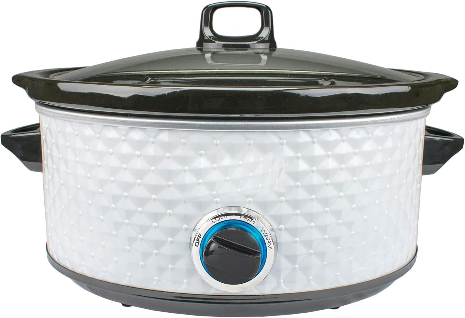 7 Quart Programmable Slow Cooker with Removable Ceramic Pot & Glass Lid – Large Capacity Crock Pot for Easy Meal Prep, Family Dinners & Potlucks – Dishwasher Safe, Quilted Black Finish (Silver)