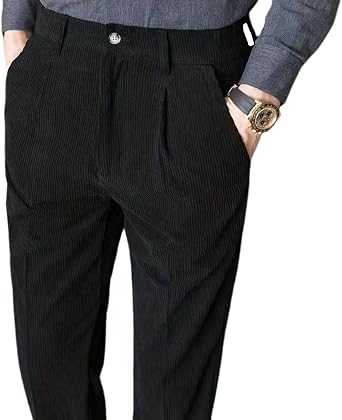 Mens Corduroy Pants Slim Fit Casual Fall Winter Long Trousers with Pockets