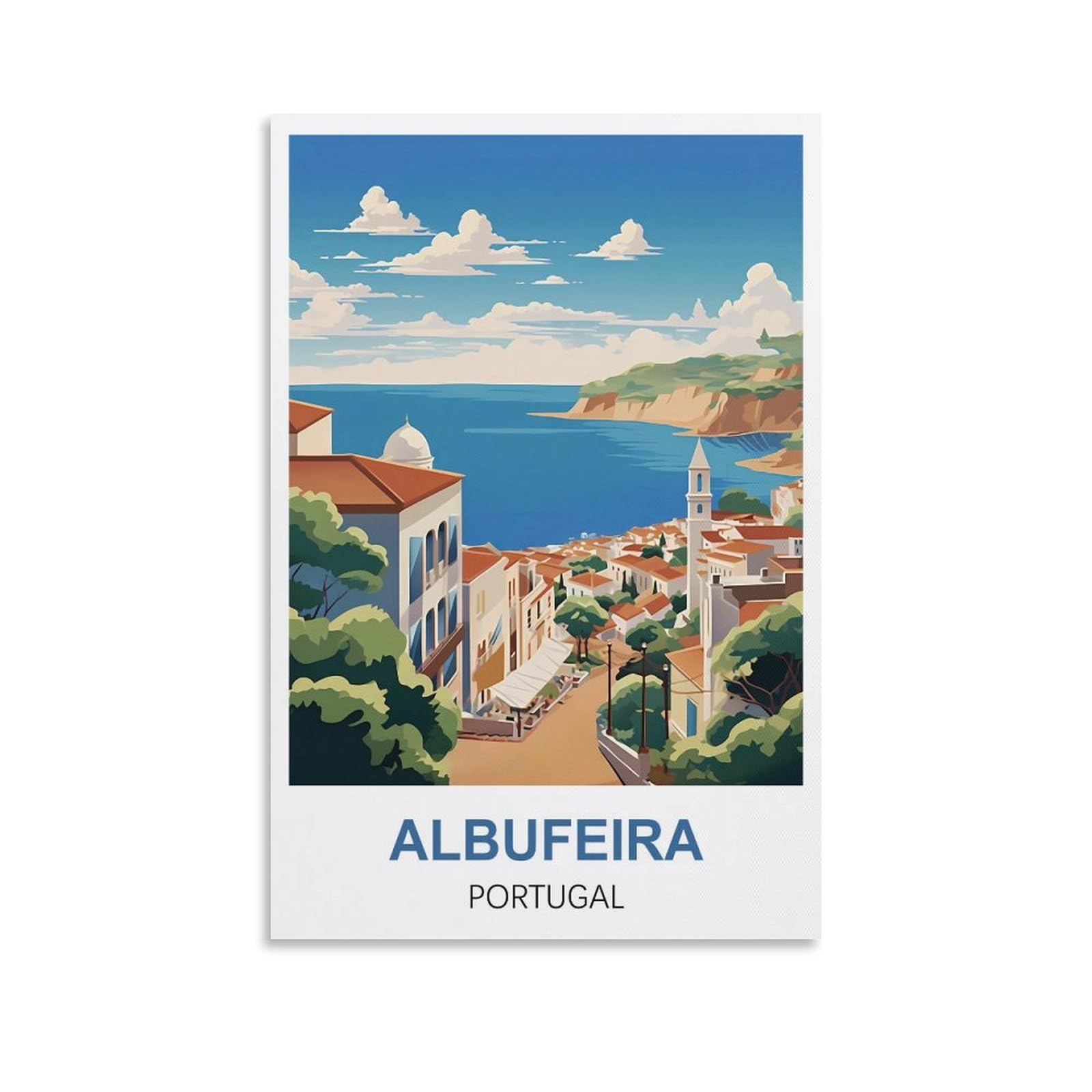 Whcheeh Unframe-Style Albufeira Portugal Vintage Travel Poster 12X18inch(30X45cm) Canvas Art Print Wall Art Decor Picture