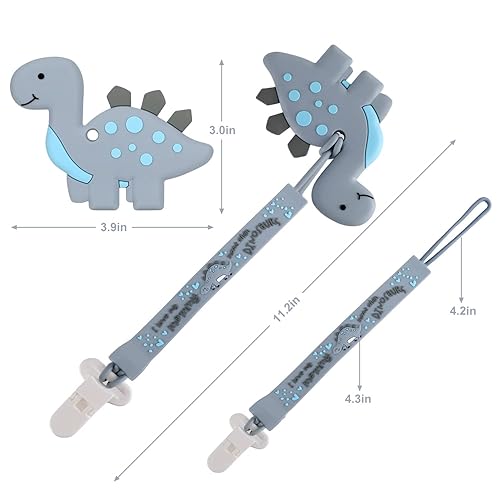 Miniatura 4 de Juguetes de dentición para bebés, juguete de dinosaurio para aliviar el dolor con diseño de una pieza de silicona para chupete para bebés recién