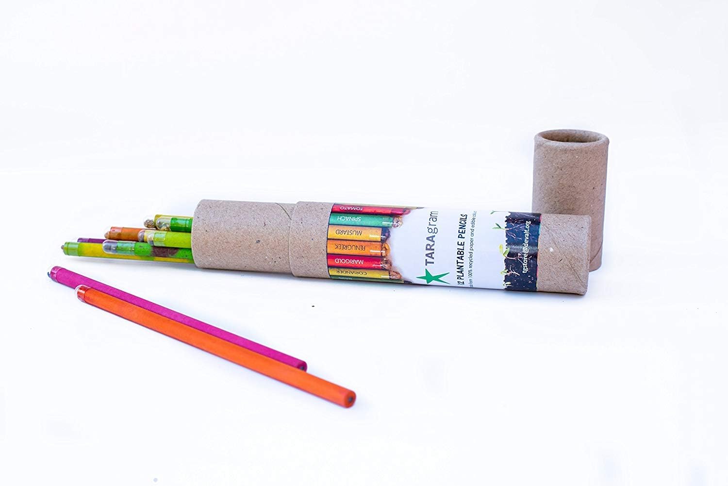 TARAgram Eco Friendly recycled paper plantable seed pencil with reusable box Pack of 2-12 pencils per box, Extra Dark