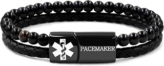 Custom Medical Alert Bracelets with Laser Engraved Stainless Steel Tags and Custom QR Codes – PU Leather & Agate Beads for Daily Wear and Health Identification