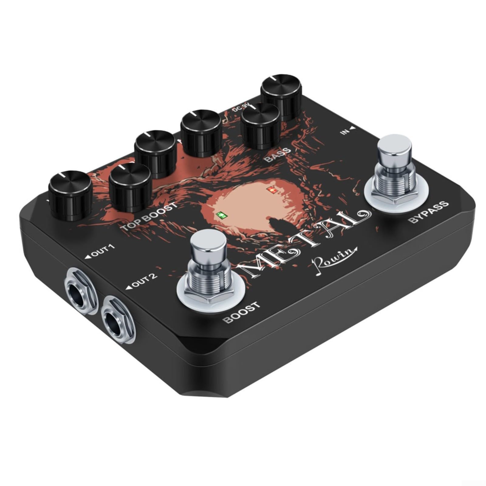 KiraKira Rowin Metal do pedału gitarowego Boost Distortion, regulowana głośność tonów wysokich tonów z lat 80-tych i 90., metalowe odcienie, True Bypass Stompbox, czarny