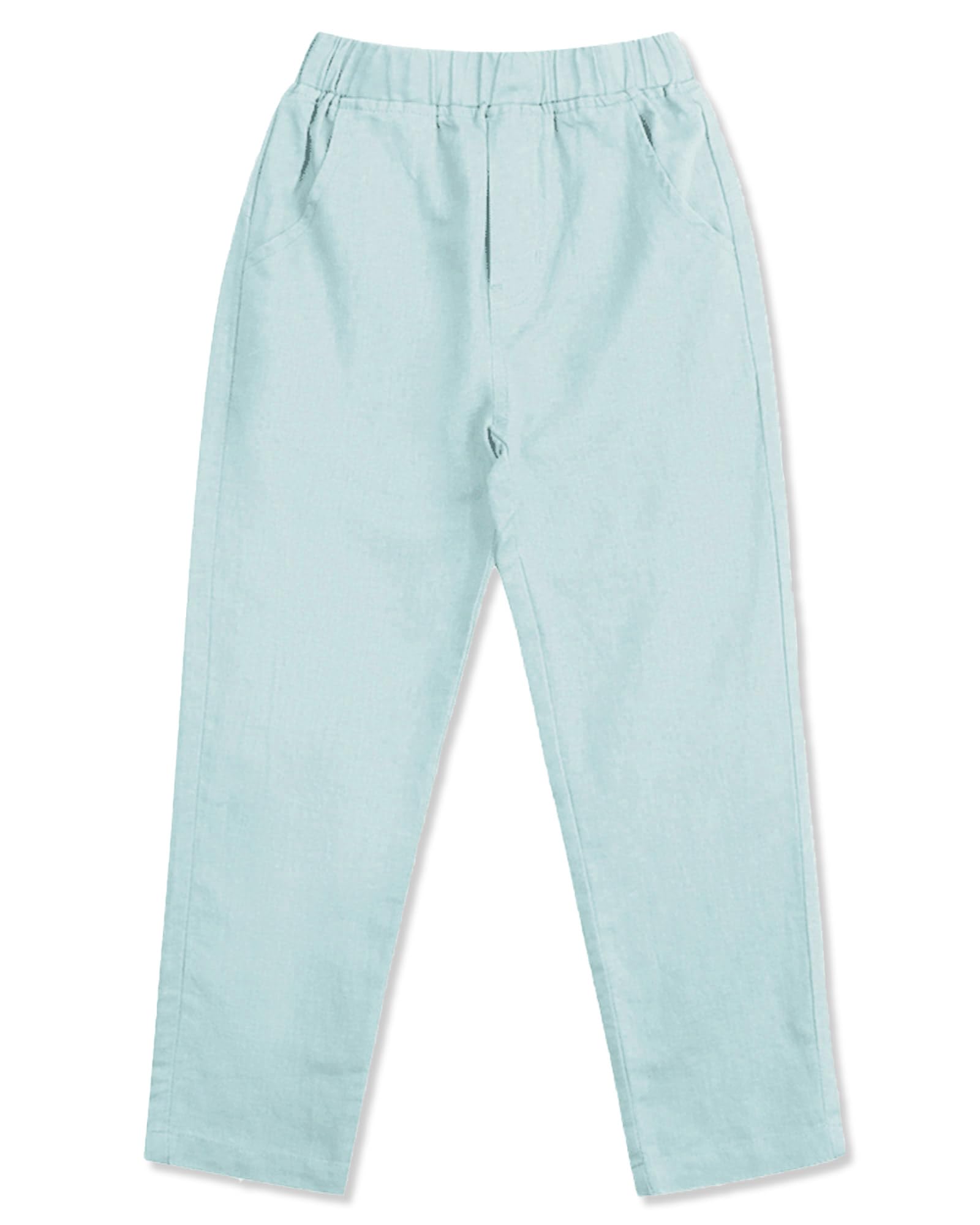 CUNYI Boys Linen Pants Lightweight Breathable Beach Pants Pull-on Casual Outfits with Elastic Waist