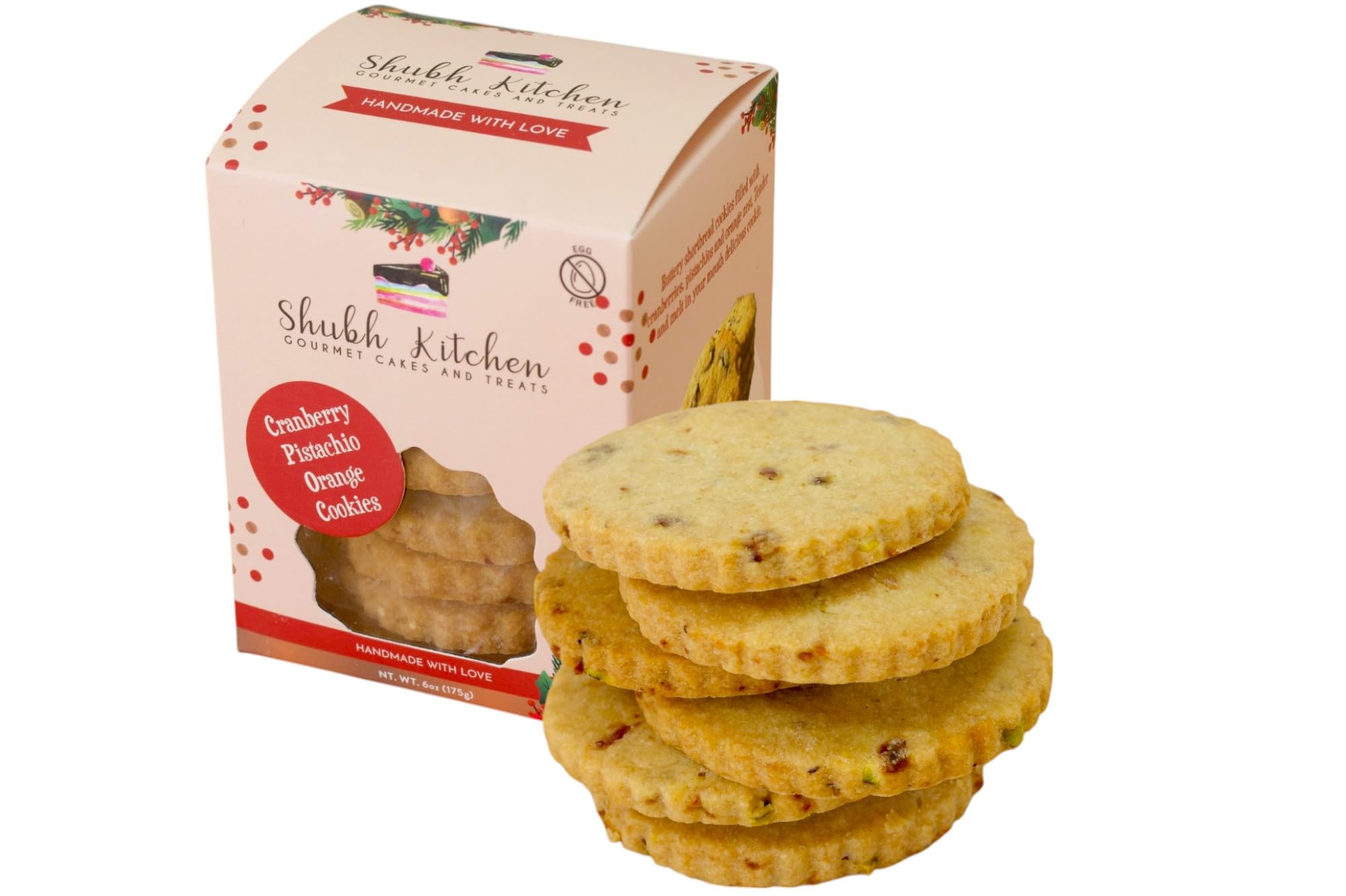 Cranberry Pistachio Orange Cookies- Holiday Gourmet Cookies, 100% Egg-Free & Vegetarian, Handmade Bakery-Style with Real Butter & Orange Zest, No