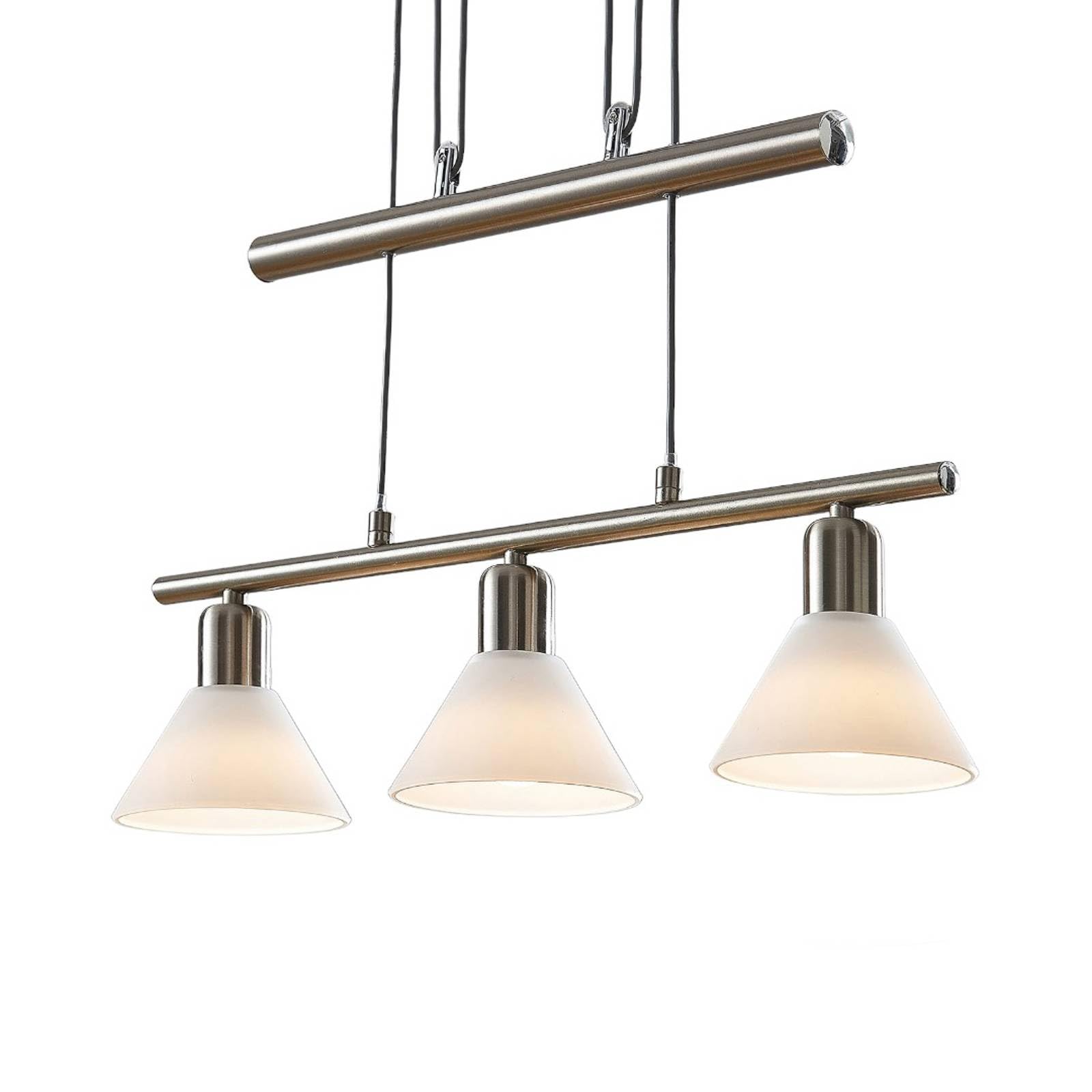 Lindby Hängelampe 3 flammig, höhenverstellbar Esstisch Pendelleuchte Glas Metall Hängeleuchte für Esszimmer Wohnzimmer Balkenpendelleuchte Glasleuchte