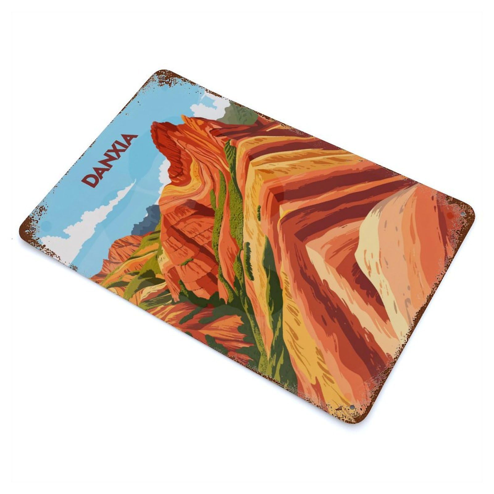Danxia Wonders Rusty Metal Tin Sign 11.8"x7.9", Rustic Home Decor for Living Room, Hallway And Home Decor