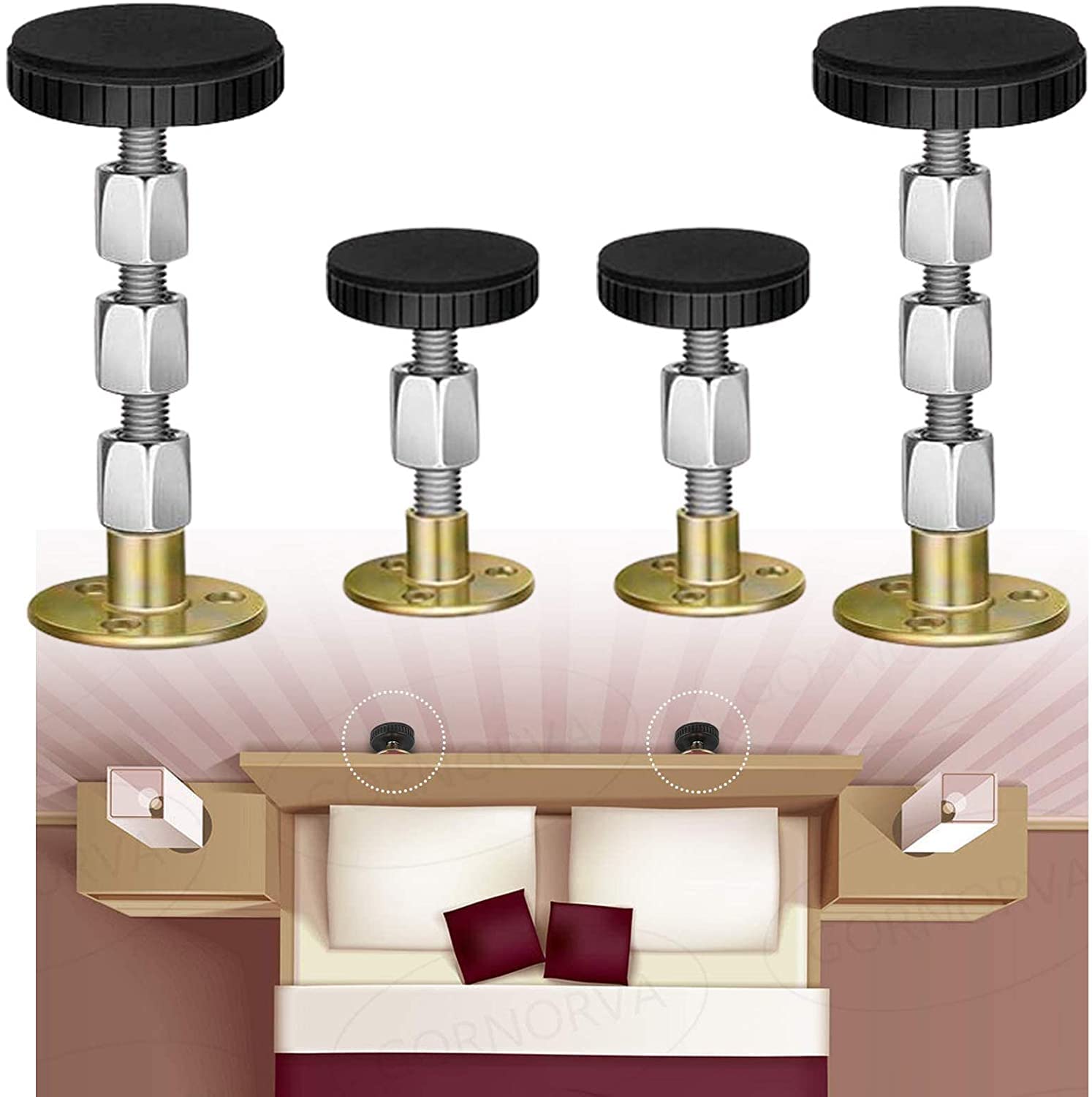 4 Pcs Adjustable Threaded Bed Frame Anti-Shake Bed Stoppers, Headboard Stoppers, Bedside Headboards Prevent loosening Fixer for Bed, Bedside Baffle, Headboard Holder (30-112mm)