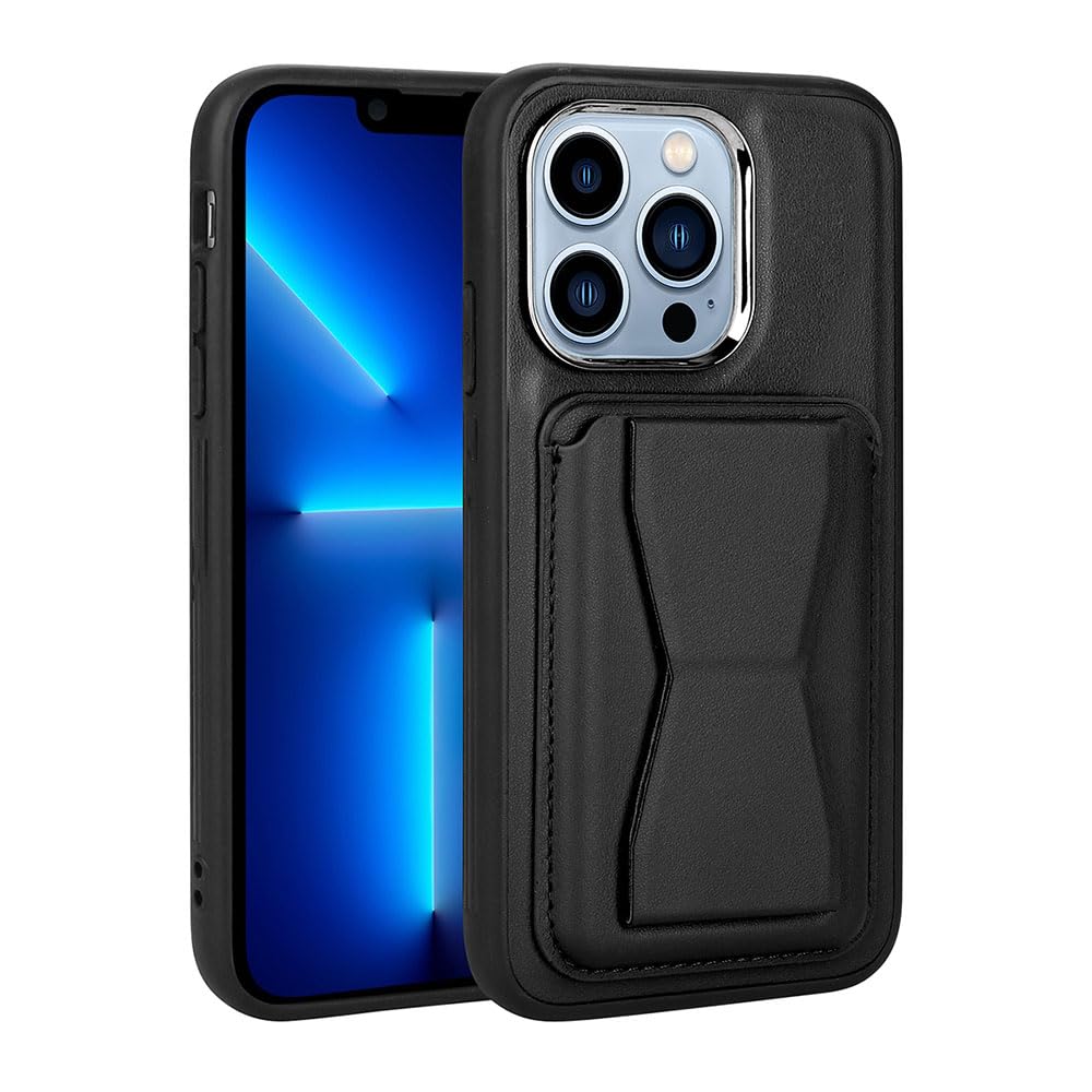 Zore Apple ile uyumlu iPhone 13 Pro Max Kılıf Kartlıklı Standlı Pu Deri Zore Memo Kapak Siyah