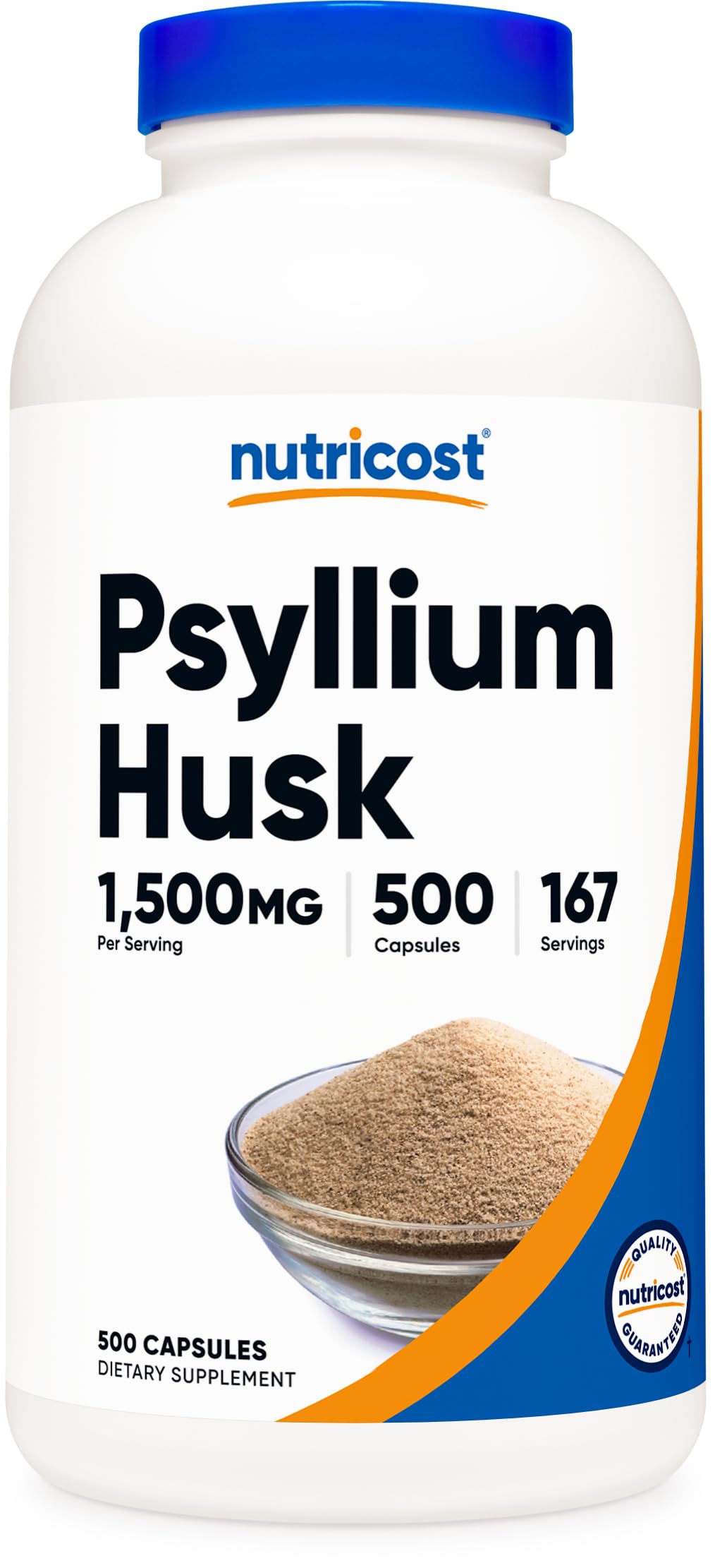 Nutricost Psyllium Husk 1500mg, 500 Capsules, Gluten Free, GMO-Free 500 Count (Pack of 1)