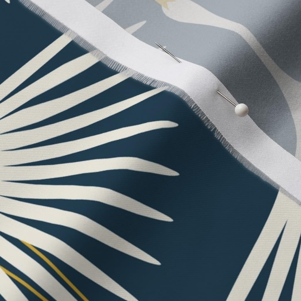 Spoonflower Fabric - Mid Century Dark Teal Navy Retro Traditional Abstract Birds Flying Printed on Organic Cotton Sateen Fabric by The Yard - Sewing Quilting Apparel Home Decor