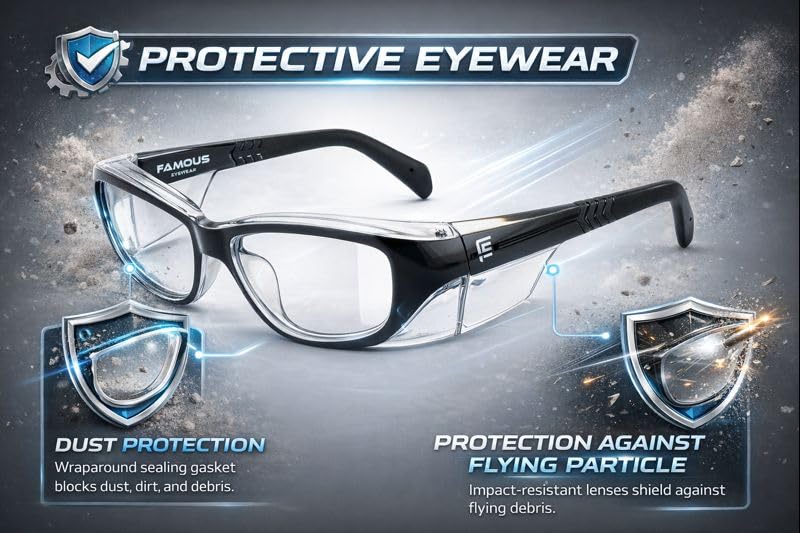 Image of Prescription safety eyeglass frames for men and women polycarbonate material with zero power lens clear side shield for men and women