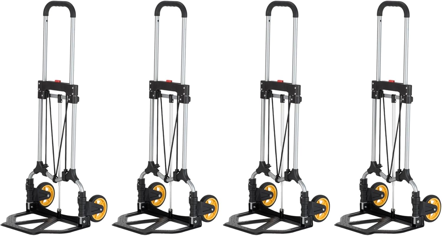 Magna Cart Ideal Steel Folding Hand Truck Dolly Cart with 150-Pound Capacity, Extendable Handle, & Retractable Rubber Wheels, Silver/Black (4 Pack)