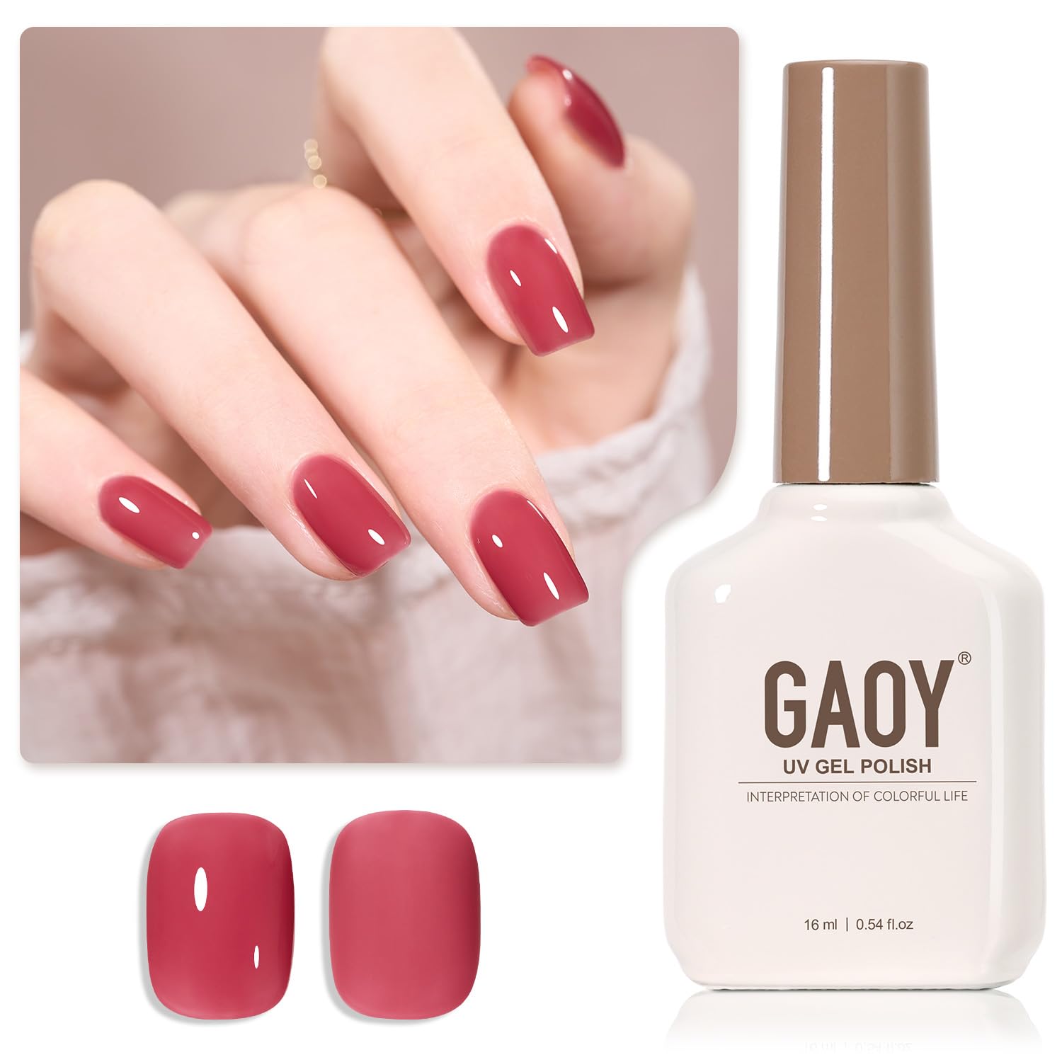 GAOY Jelly Nude Gel Nail Polish, 16ml Sheer Pink Translucent Soak Off Gel Polish, UV Light Cure for Nail Art DIY, 1993 Blushing Red