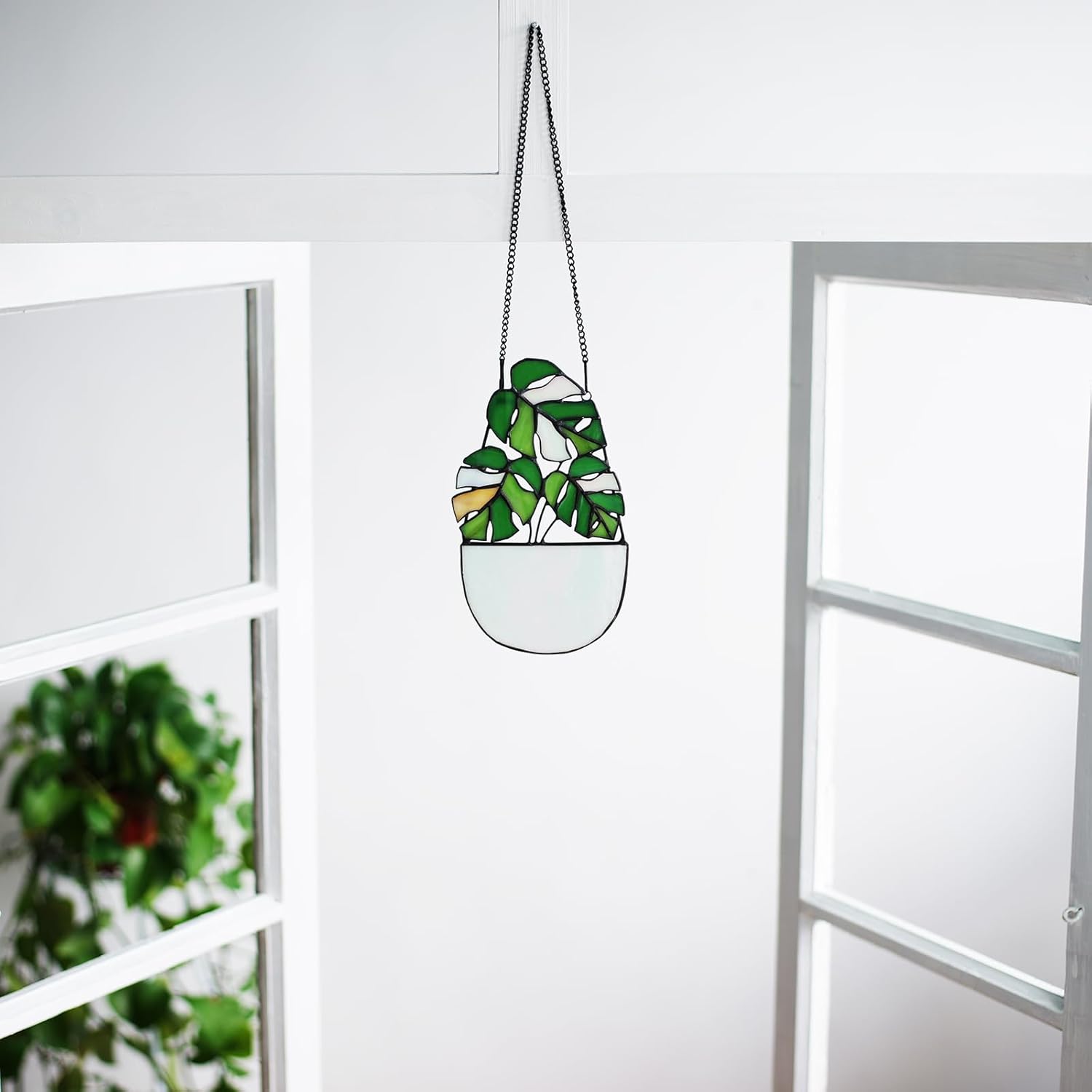 Stained Glass Monstera Plant Decor, Suncatcher Leaf, Tropical Decor Window Wall Door Hanging - Image 3