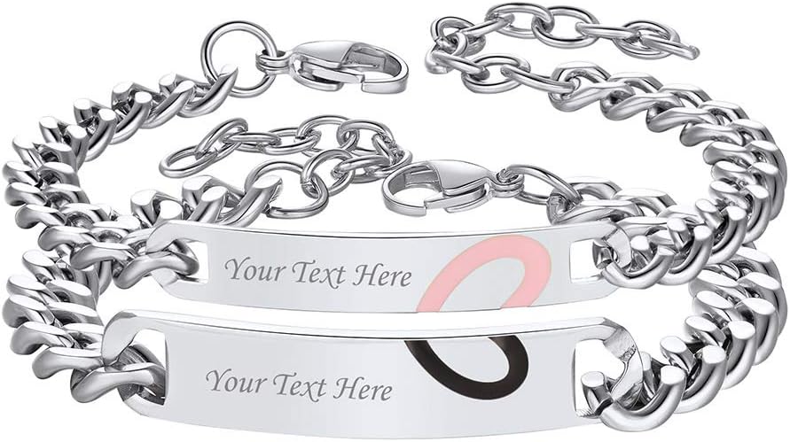 PROSTEEL Custom Bracelet for Men Women, Stainless Steel ID Bracelets, Name Date Initial Quote Engraving Personalized Bracelets, Come Box