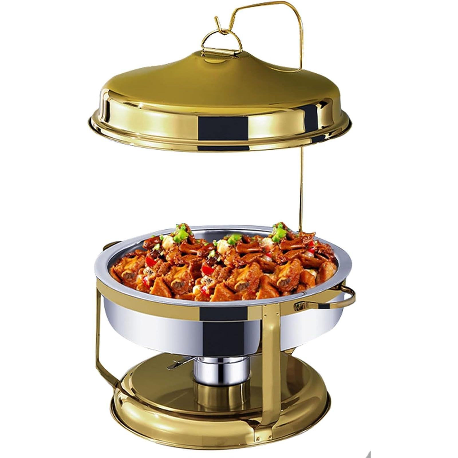 Chafing Dish in acciaio inossidabile con coperchio sospeso, set di contenitori riscaldanti per buffet di catering, include teglia per cibo, teglia per acqua, porta combustibile, per attrezzatura per