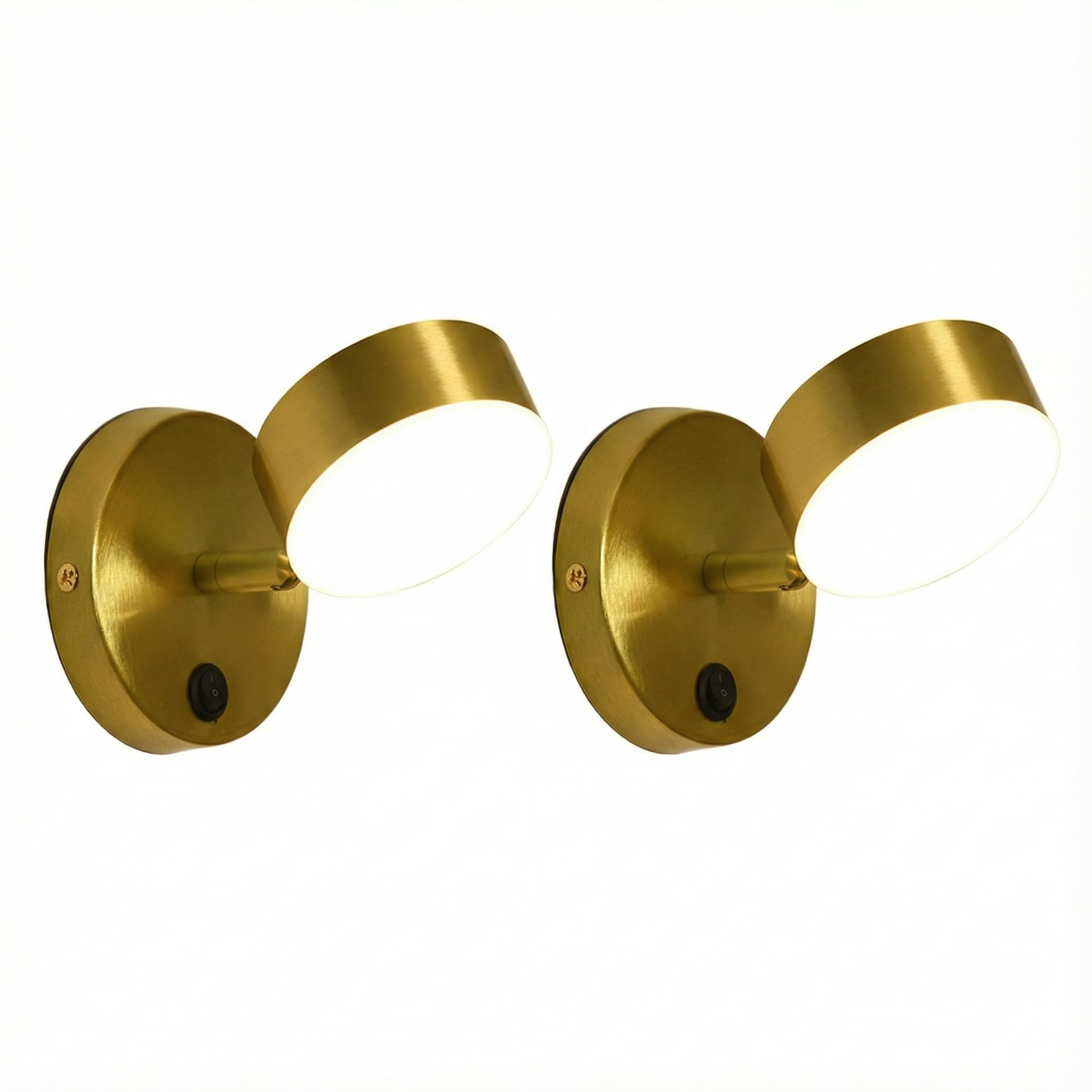 NICRX Modern Brass Wall Light with Switch–Rotatable Bedside Lamp,Adjustable LED Sconce with 3 Color Temperatures,Indoor Wall Lamp for Bedroom,Living Room,Hallway,Hotel Use (B (2 pcs))