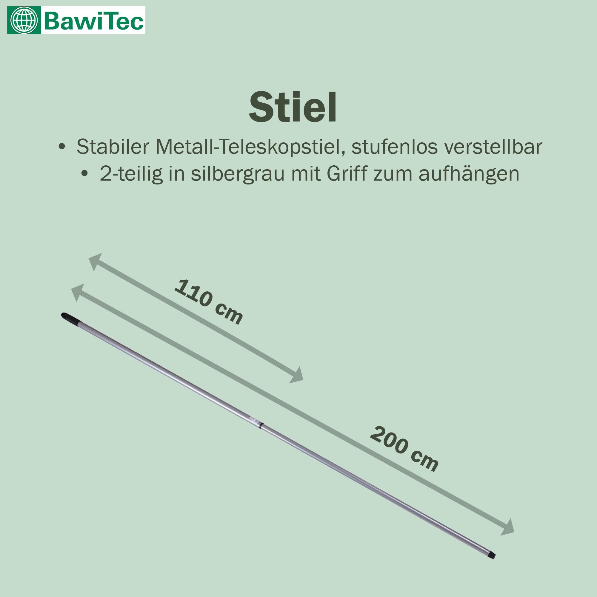 BawiTec Qualitäts Großraumschrubber 40cm mit Teleskopstiel Verstellbar 200cm PPN-Borsten Weiß Stabiler Bodenschrubber Schrubberbürste aus Holz für Haushalt, Küche, Bad, Gastro, Gewerbe