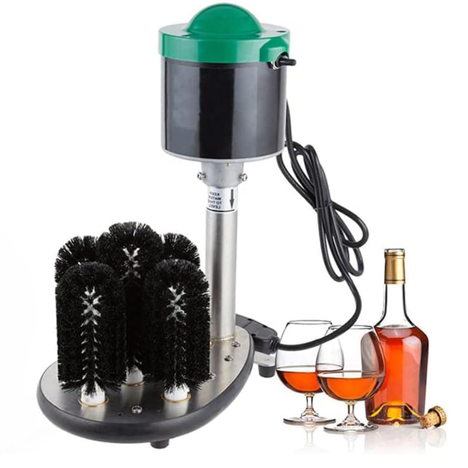 Elektrische Glasbecher-Reinigungsbürste, 5 Köpfe Unterlegscheibe für Bar und Heimgebrauch, reinigt 200-600 Tassen/Stunde, ideal für Wein- und Biergläser, effizientes Küchenspüle-Werkzeug