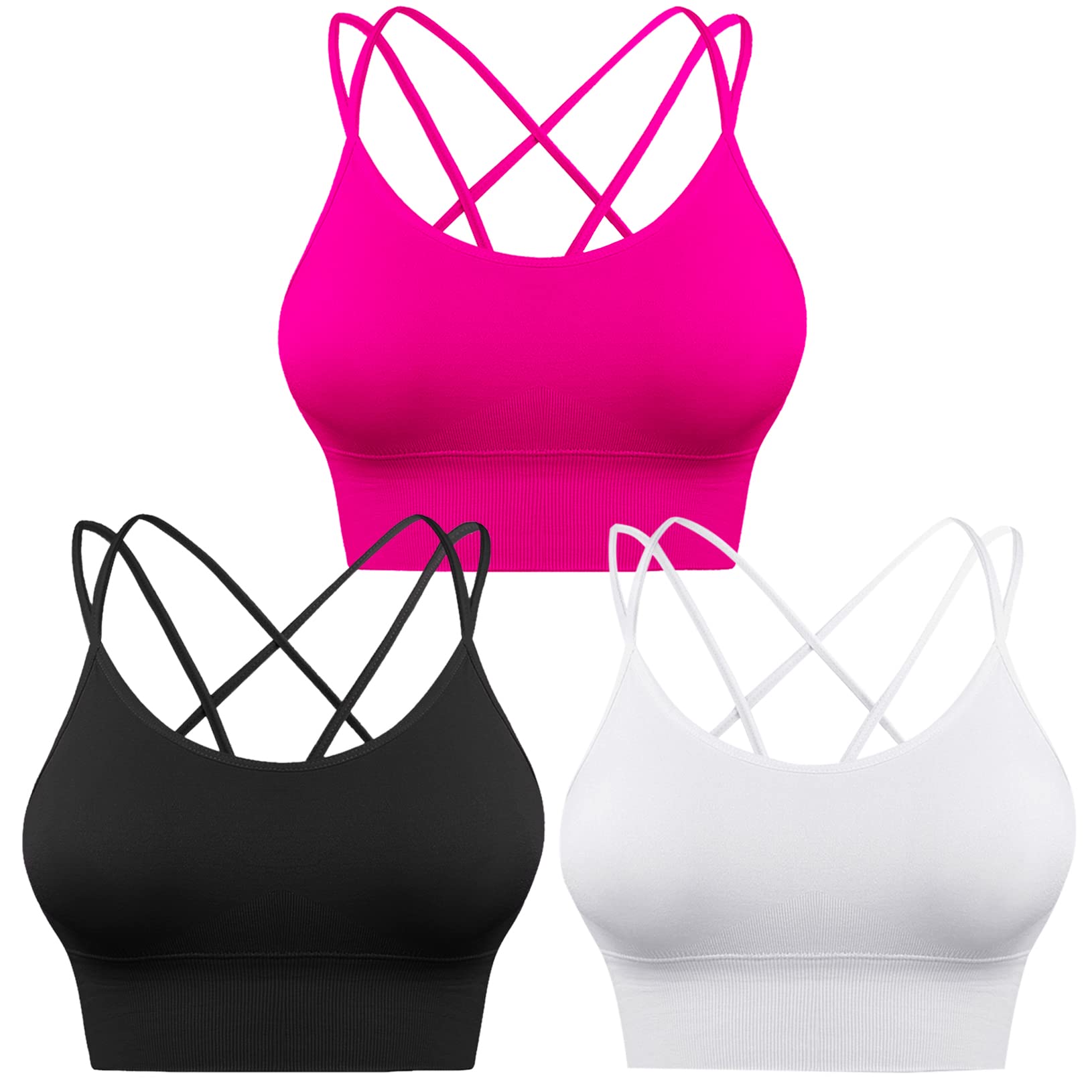 Sykooria 3 Pack Strappy Sports Bra for Women Sexy Crisscross for Yoga Running Athletic Gym Workout Fitness Tank Tops