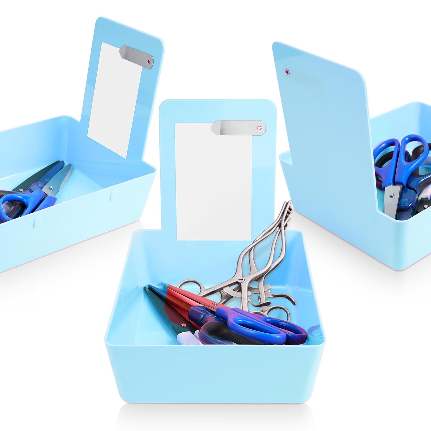 Tioncy 14 Pack Dental Working Lab Pan, Dental Lab Work Case, Medium Plastic Pans with Stainless Steel Clip for Holding Job Cards and Notes Lab Organization (Blue)