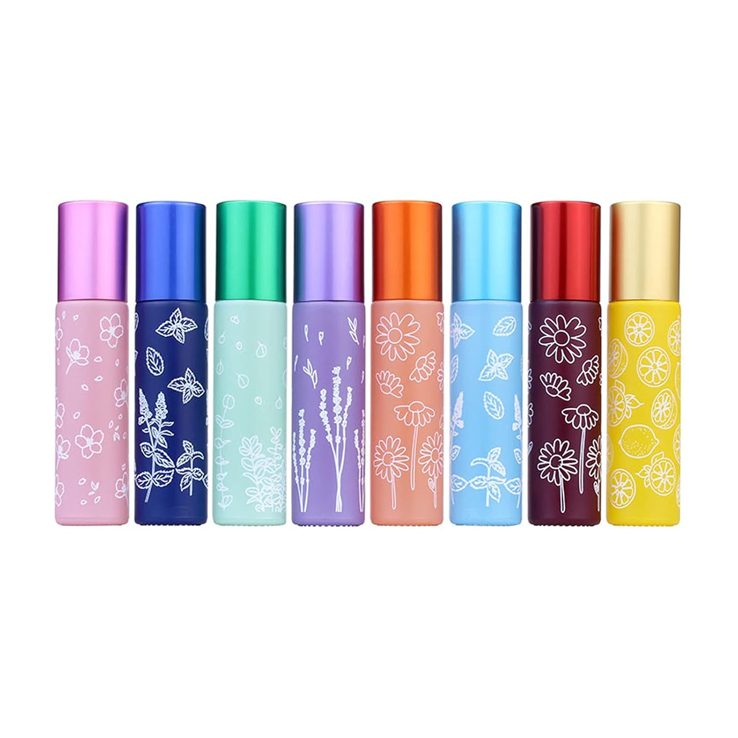 Essential Oil Roller Bottles,10ml Roll on Macaron Print Pattern Bottle with Stainless Steel Balls, 8 Pack Portable Refillable Clear Perfume Sample Bottles, Opener and Dropper included (8PACK) : Beauty & Personal Care