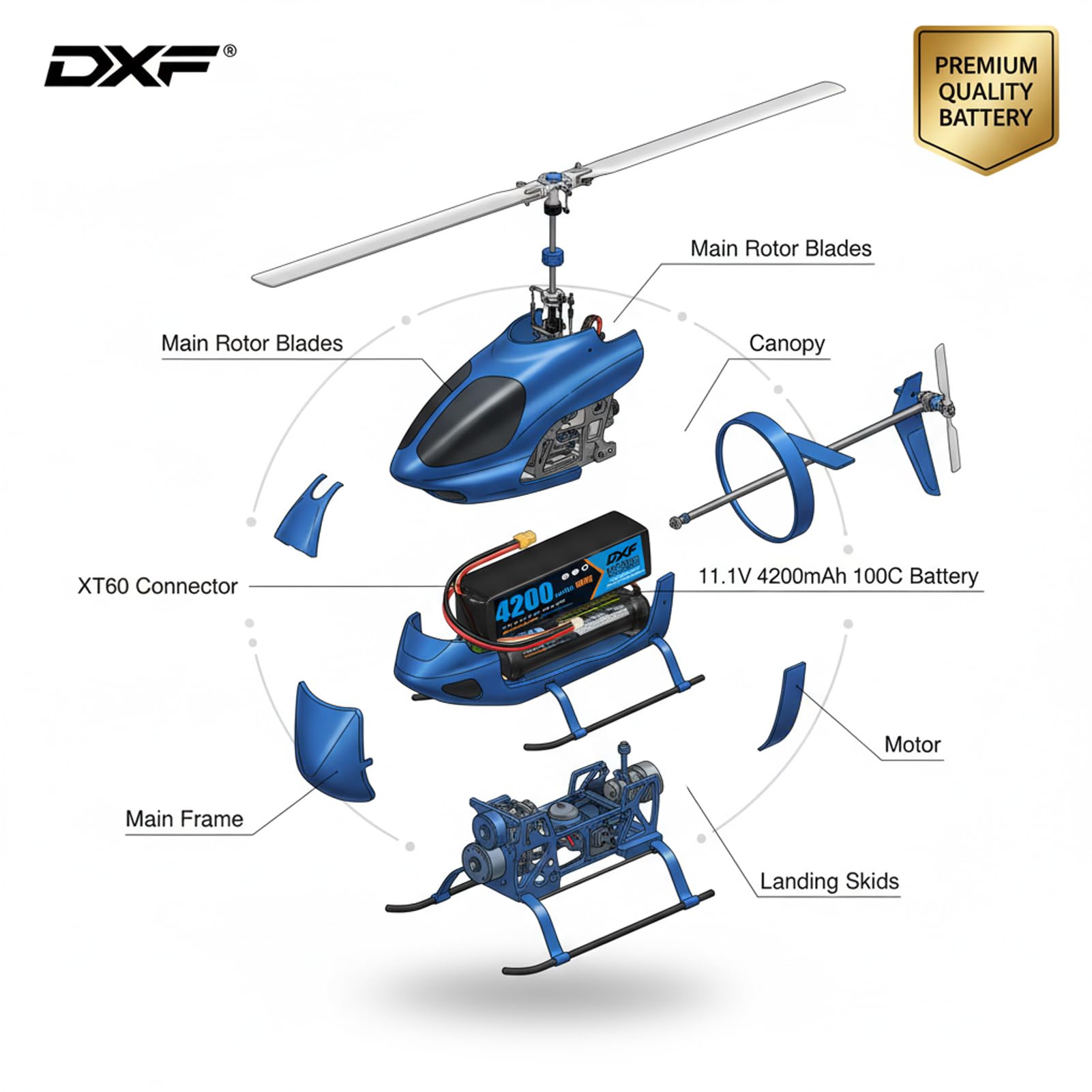 DXF Batteria LiPo 3S 11.1V 4200mAh 100C Spina XT60 Auto RC 1/8 1/10 Truck Buggy Monster Jam Compatta Leggera Potente Gare Racing Modellismo 2 Pezzi