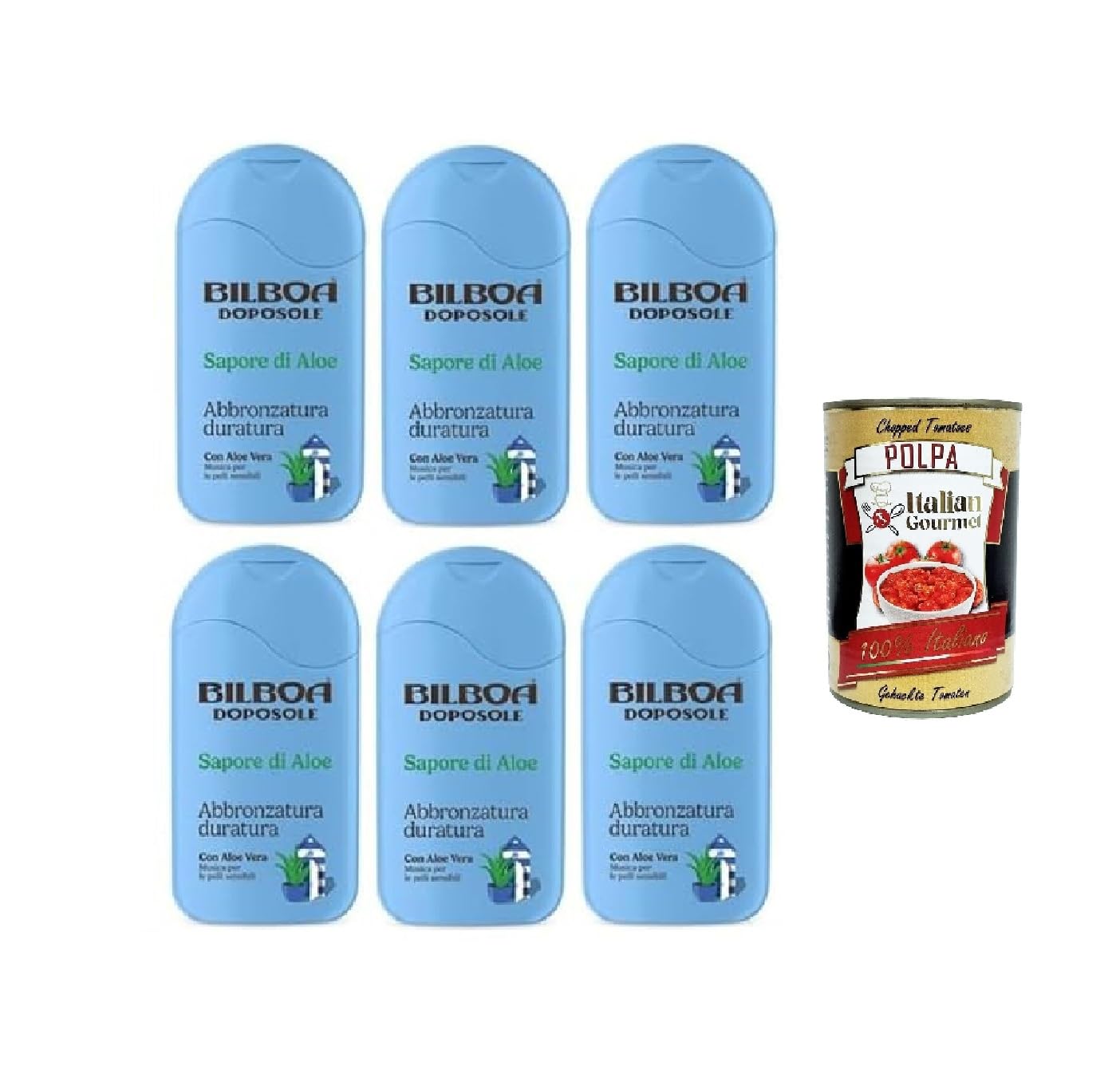 Bilboa Aftersun Doposole Sapore di Aloe, bronceado de larga duración con aloe vera, música para pieles sensibles, dermatológicamente probada, 200 ml + Polpa italiana Gourmet de 400 g