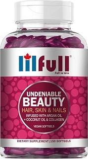 Lilfull Hair,Skin & Nail 10000mcg 150 Softgels with Vitamins A, C, D3, E, B1, B2, B6, B9, B12, B7, B5 | Promotes Healthy Hair, Skin, and Strong Nail, Infused with Argan Oil, Coconut Oil, and Collagen