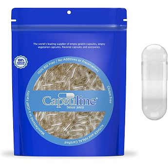 Capsuline Gelatin Empty Capsules Size 000 Transparent Pack of 100 - Made in North & South America - Kosher & Halal Certified - Pill Capsules