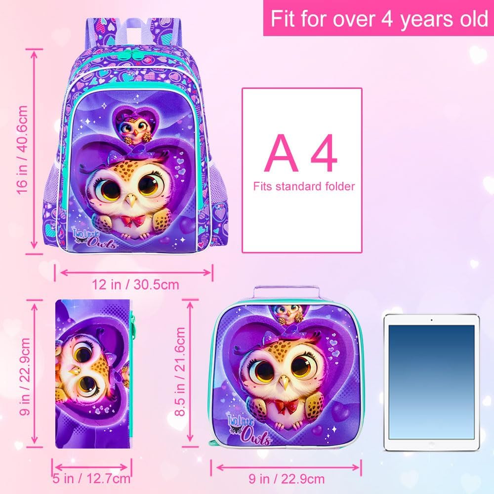 3PCS Girls Backpack, Kids Water Resistant Heart Bookbag Set with Lunch Box, Cute Kids School Bag for Preschool Toddler - Image 5