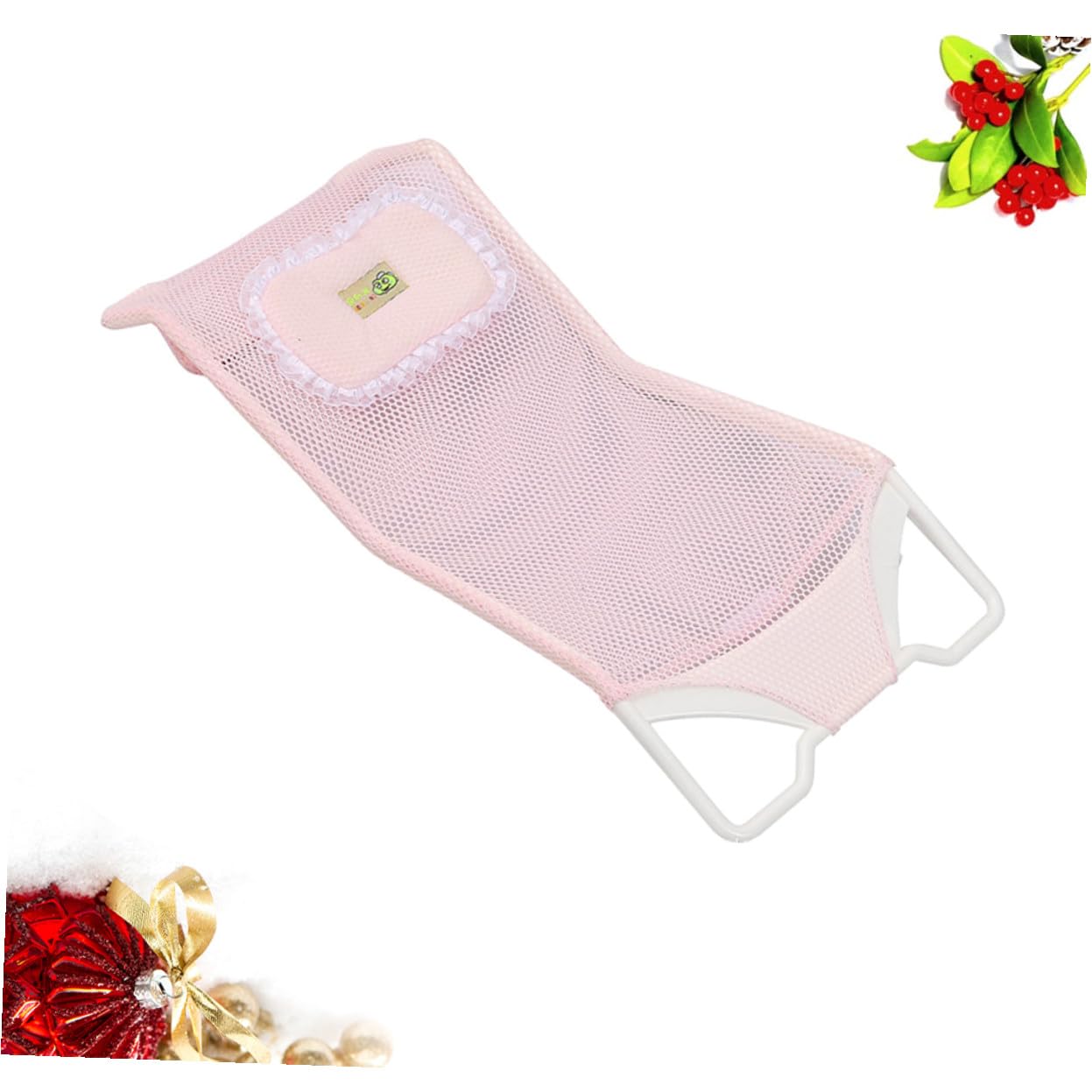 Bath Tub Cushion Net Pad Anti-Slip Shower Seat with Reversed U Buckle Pink Comfortable Curved Design for Newborn Safety and Stable Fit