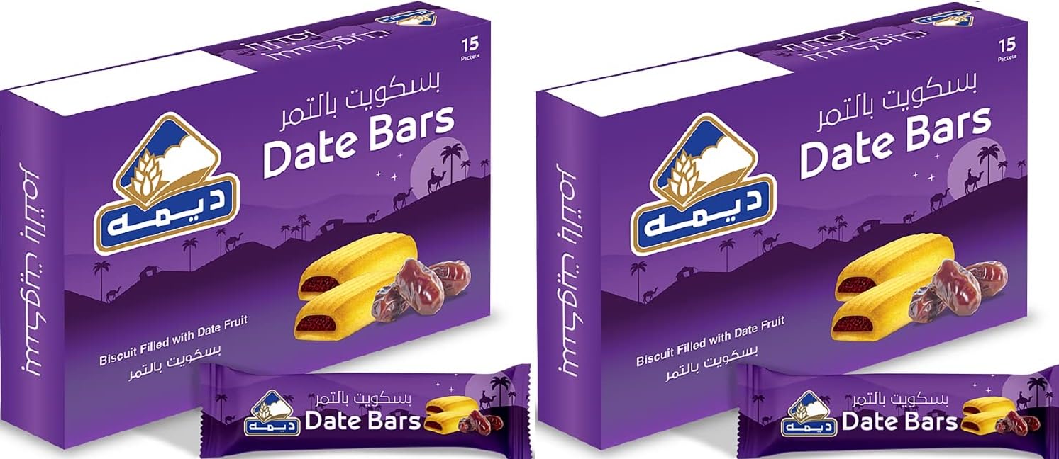Deemah Dates Bars Delicious Biscuits Filled With Luscious Date Fruit 15 Bar Each Box Making It A Perfect Snack For Any Time Of The Day Each Box 375gm (Pack Of 2)