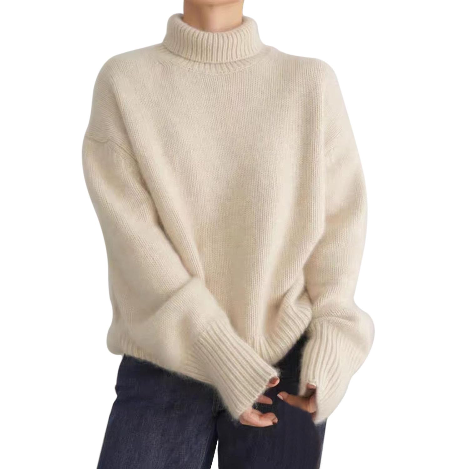 Womens Turtleneck Sweater Soft Warm Knitted Pullover Long Sleeve Solid Color Casual Office Wear Tops