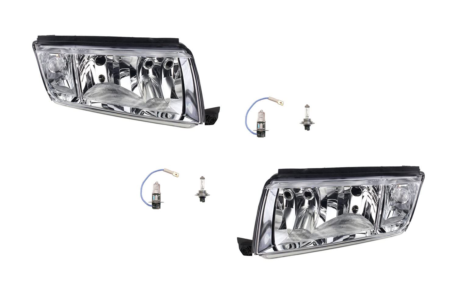 Johns, Scheinwerfer Halogen kompatibel zu Skoda Fabia ab 99 Satz mit H7 H3 Links Rechts