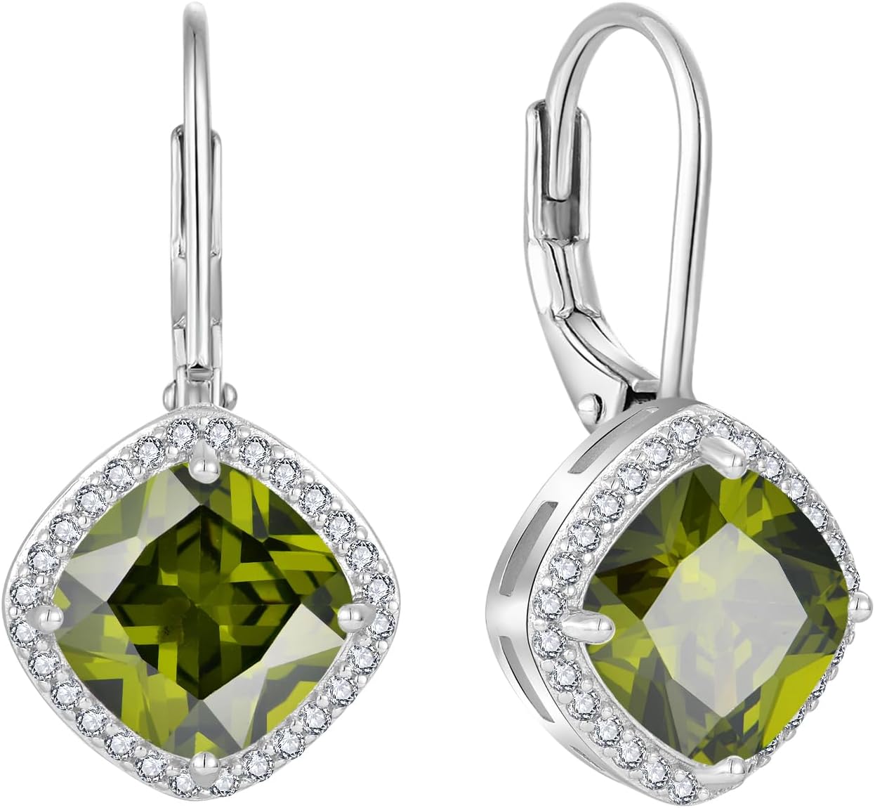 Square Princess Cut Earrings for Women 925 Sterling Silver Simple Halo Solitaire Dangle Drop Leverback Earrings Birthstone Jewelry for Her