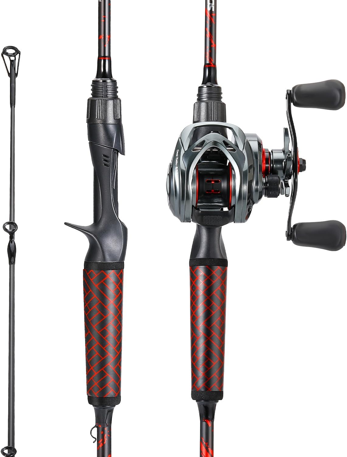 Sougayilang Fishing Rod and Reel Combo, Baitcasting Combo, Baitcaster Reel with 2-Piece Durable Carbon Fiber Casting Rod for Freshwater