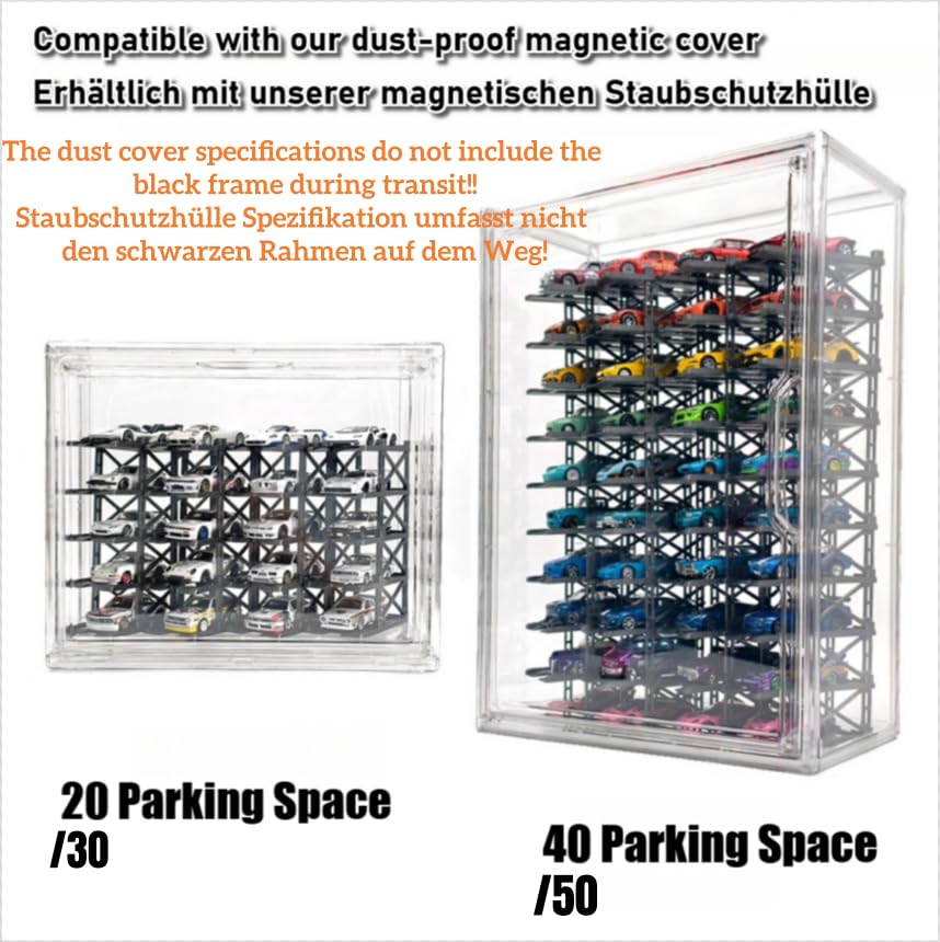 Image of 1:64 Diorama Transparent Acrylic Display Case 40 /50 Parking Space | Magnetic Switch, High Transparency, Compatible with 1:64 Scale Diecast Hot Wheels Models Cars