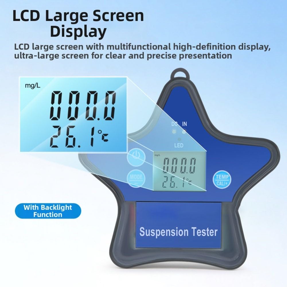Monitoraggio della qualità dell'acqua galleggiante Bluetooth per piscina e acquario, DO pH ORP TDS SALT Analizzatore di temperatura con LCD retroilluminato, ricaricabile da 5 V, blu